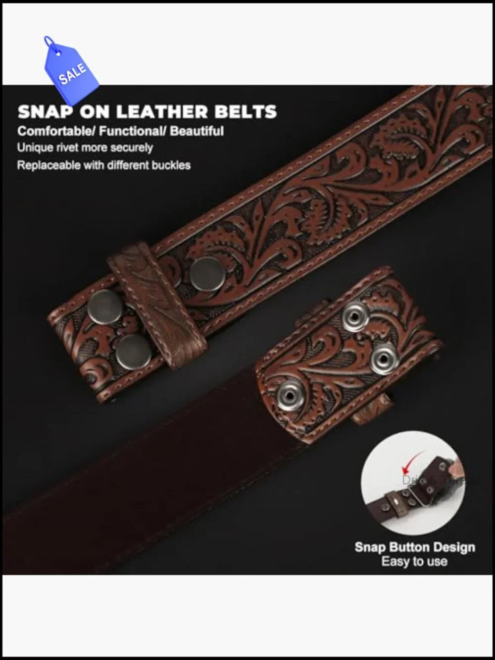 Western Leather Belt Strap for Men Women Cowboy Cowgirl Belts